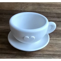 Beton Kaffee Tasse und Teller weiss