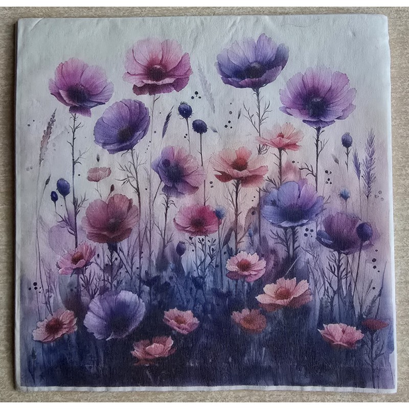 Serviette Mohnblumen rosa/lila