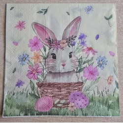 Serviette Kaninchen im Korb/Blumen