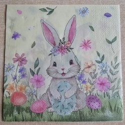Serviette Kaninchen im Korb/Blumen