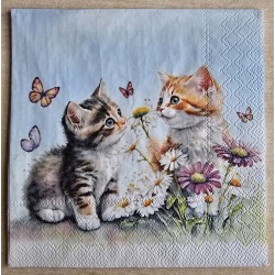Serviette Zwei Junge Katzen/Blumen