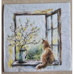 Serviette Katze am Fenster