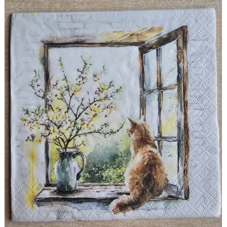 Serviette Katze am Fenster