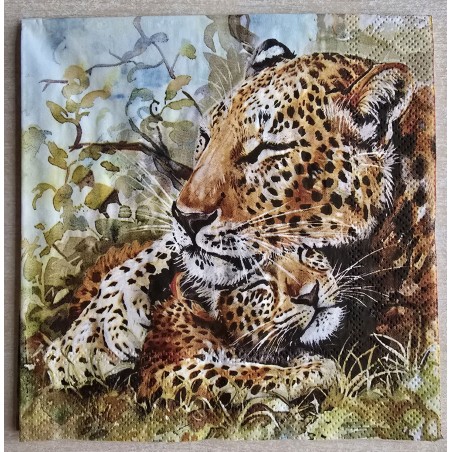 Serviette Leopard mit Jungem schlafend