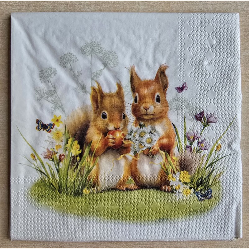 Serviette Zwei Eichhörnchen/Blumen