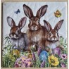 Serviette Drei braune Kaninchen/bunte Eier