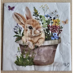 Serviette Kaninchen im Blumentopf