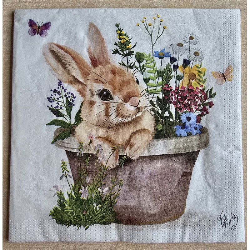 Serviette Kaninchen im Blumentopf