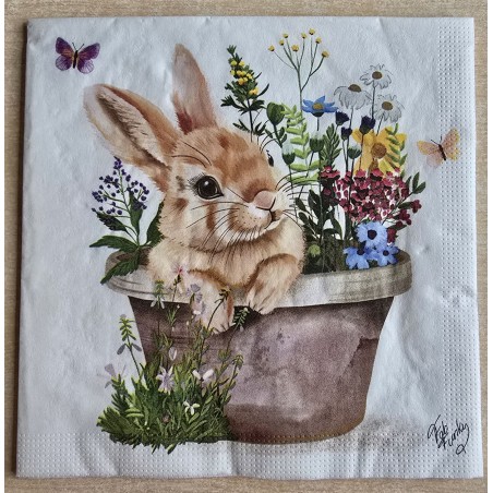Serviette Kaninchen im Blumentopf
