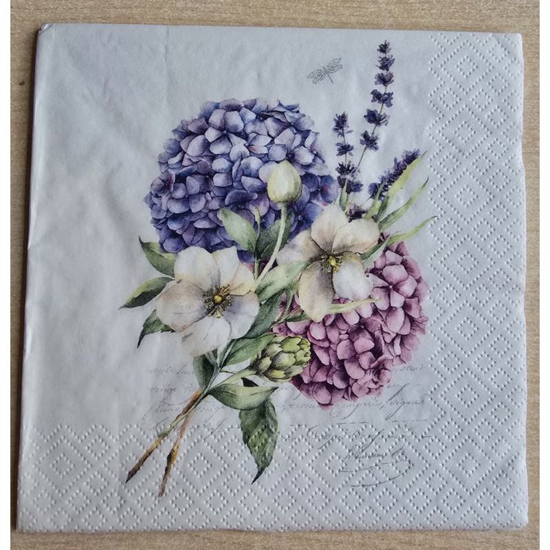 Serviette Hortensien flieder/rosa