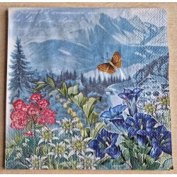 Servietten Blumen/Berge blau