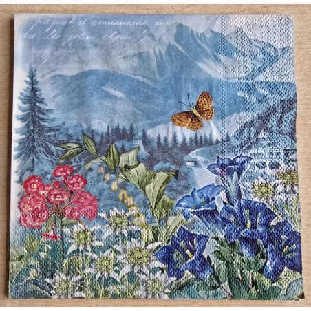 Servietten Blumen/Berge blau