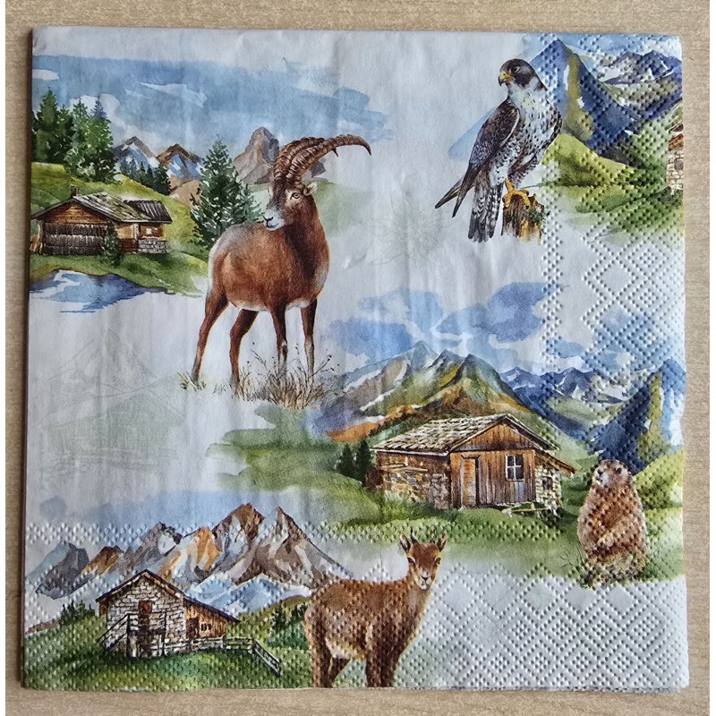 Serviette Gams/Falke/Murmeltier