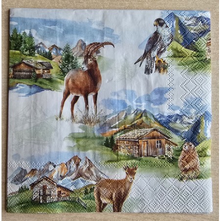 Serviette Gams/Falke/Murmeltier