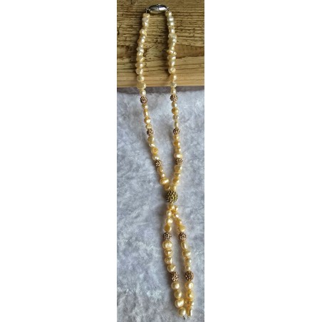 Kette Süsswasser-Perlen apricot/gold