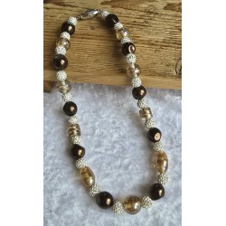 Kette mit Glasperlen braun/beige/weiss