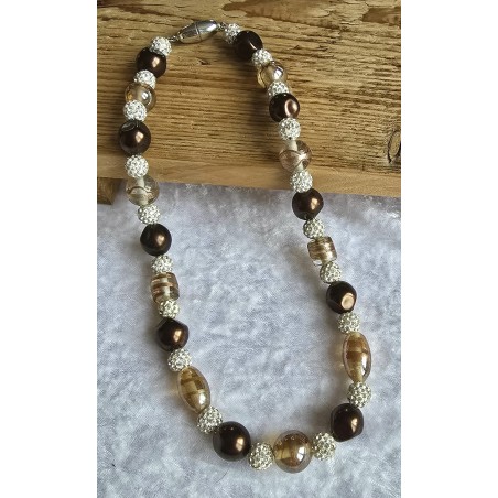 Kette mit Glasperlen braun/beige/weiss