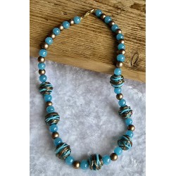 Kette mit Glasperlen türkis/braun