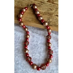 Kette mit Glasperlen rot/bronze