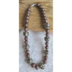Kette mit Kashmiri Perlen braun/silber