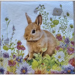 Serviette Kaninchen in Blumenwiese