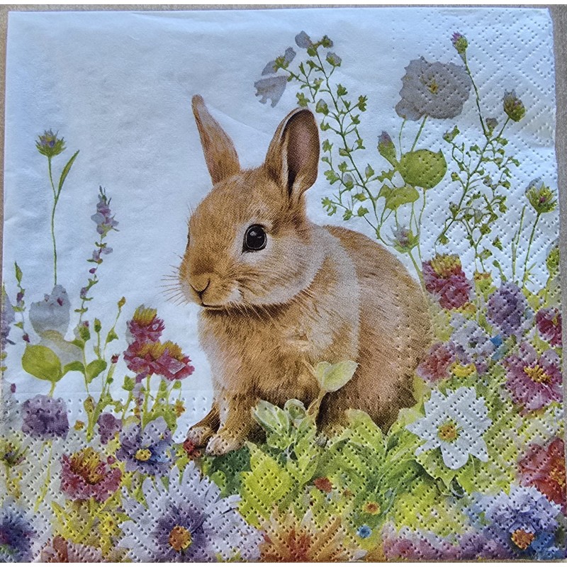 Serviette Kaninchen in Blumenwiese