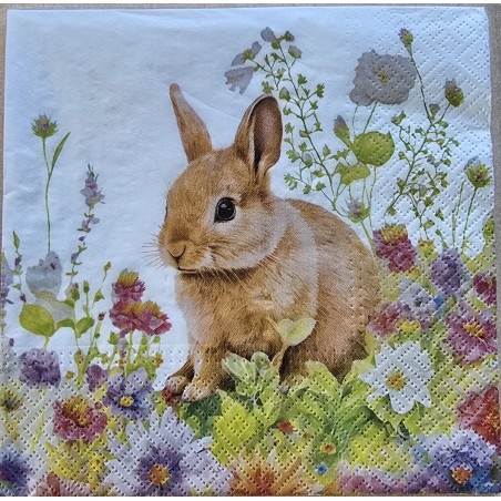 Serviette Kaninchen in Blumenwiese