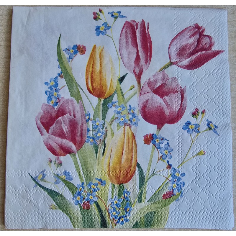 Serviette Blume pink/gelb