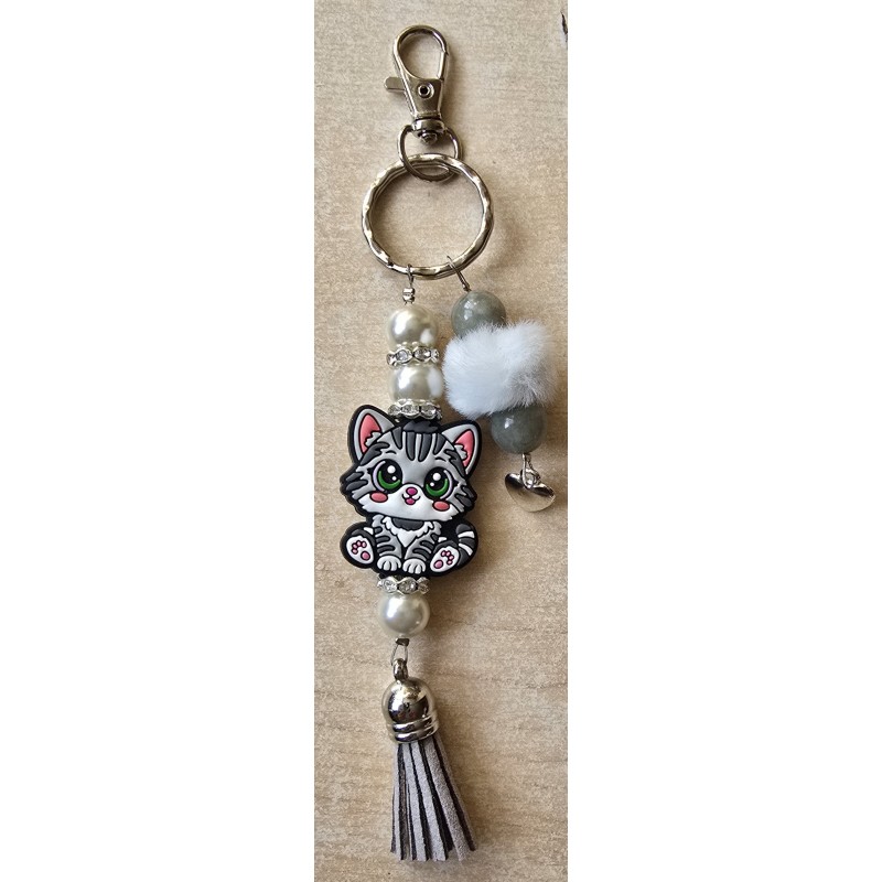 Schlüsselanhänger Katze/grau/weiss