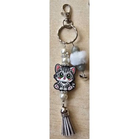 Schlüsselanhänger Katze/grau/weiss
