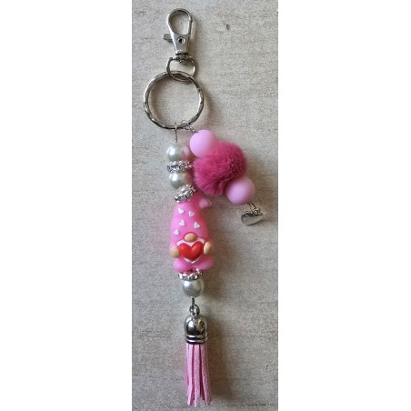 Schlüsselanhänger Wichtel mit Herze/rosa/pink