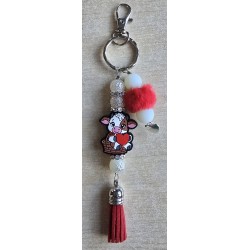 Schlüsselanhänger Kuh mit Herz/rot/weiss