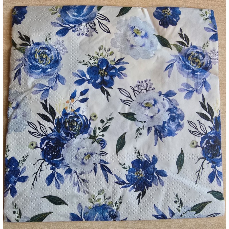 Serviette Blumen blau/hellblau