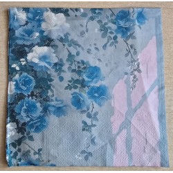Serviette Rosen blau/weiss