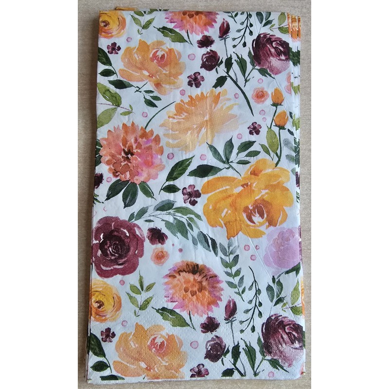 Serviette Blumen orange/weinrot/gelb