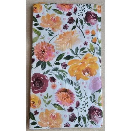 Serviette Blumen orange/weinrot/gelb
