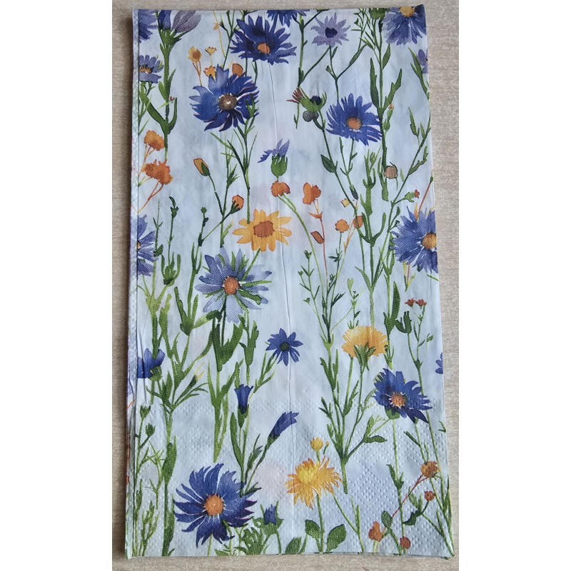 Serviette Blumen blau/gelb