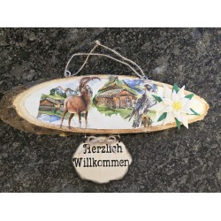 Schild " Herzlich Willkommen " Steinbock/Falke