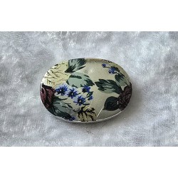 Kunststoff Perle silberfarbig oval-flach magenta/grün