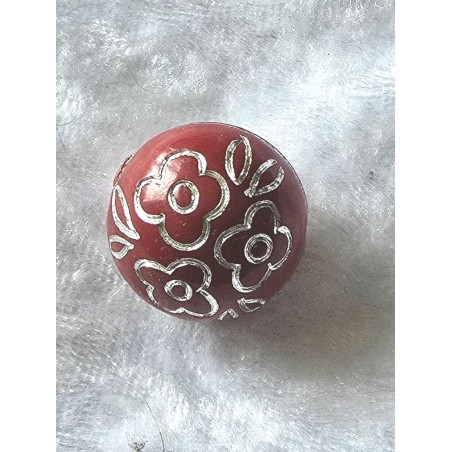 Kunststoff Perle rot/silber Blumenmuster