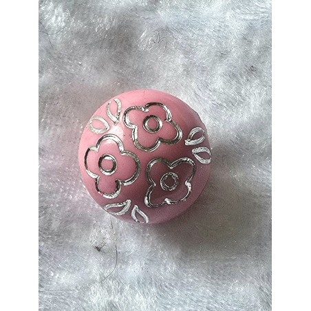 Kunststoff Perle rosa/silber Blumenmuster