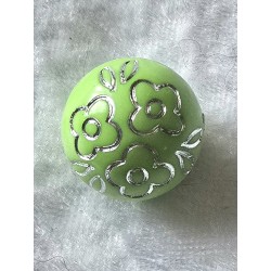 Kunststoff Perle hellgrün/silber Blumenmuster