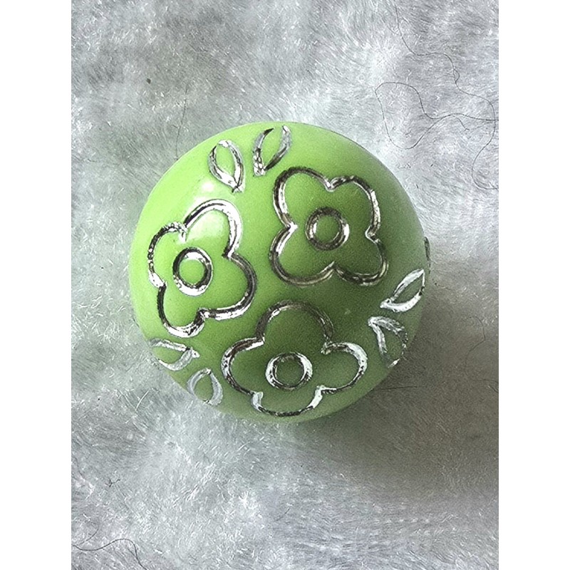 Kunststoff Perle hellgrün/silber Blumenmuster