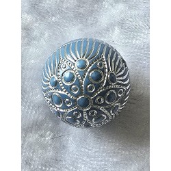 Kunststoff Perle hellblau/silber Muster
