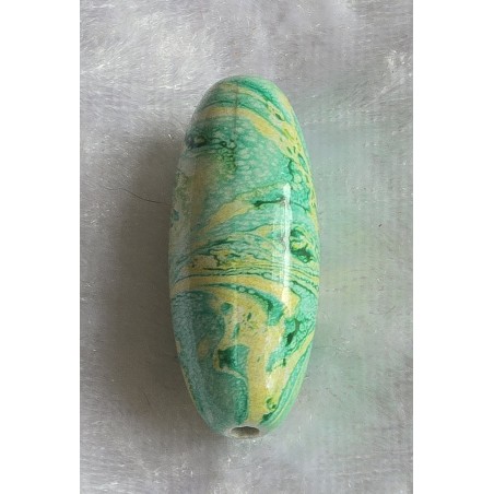 Kunststoff Perle lang-rund mint/gelb