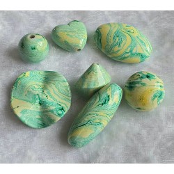 Kunststoff Perle lang-rund mint/gelb
