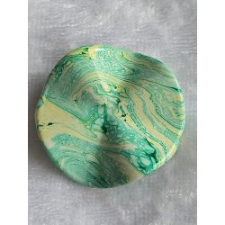 Kunststoff Perle rund-flach-gewellt mint/gelb