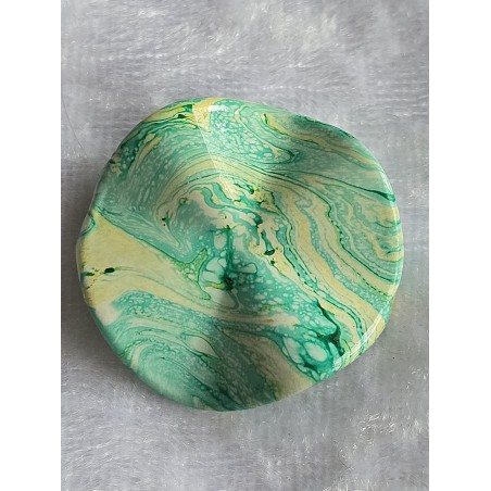 Kunststoff Perle rund-flach-gewellt mint/gelb