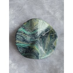 Kunststoff Perle rund-flach-gewellt petrol/gelb/mint