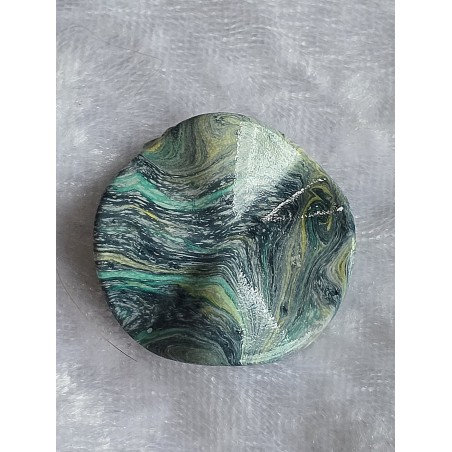 Kunststoff Perle rund-flach-gewellt petrol/gelb/mint